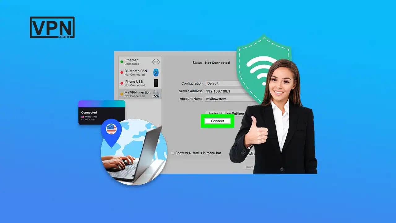 Top VPN for Mac users in the US with connection status and VPN shield icon